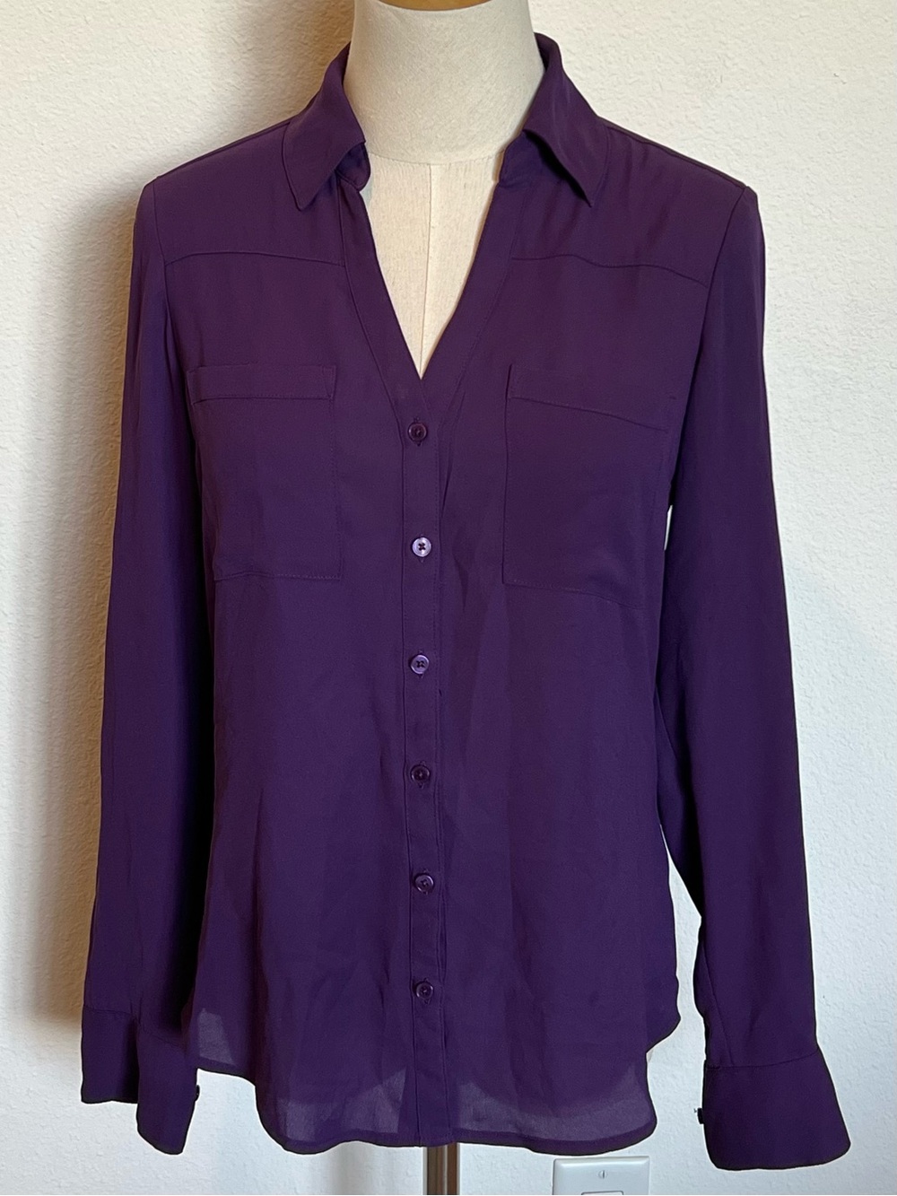 Express Portofino Deep Purple Blouse with Button Front